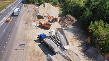 Arial view of construction site. Aerial view of highway road construction video