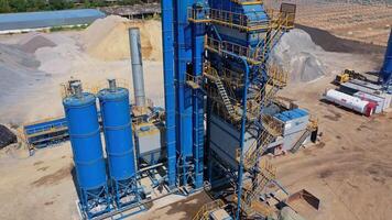 Construction site top view. Aerial view over the building materials processing factory video