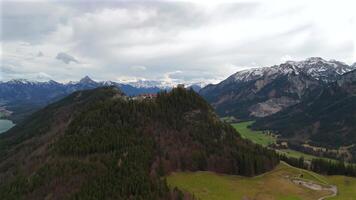 Aerial view Burgruine Falkenstein is ruined medieval castle in Pfronten in Ostallgau in Sudwest Bayern, Germany near Fussen. Drone view of ruins of tallest castle in Germany Falkenstein. King Ludwig. video