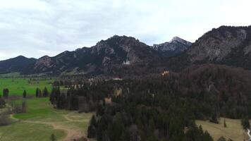 View of castle Neuschwanstein from alpine lake Schwansee In spring. Schwansee im Ostallgau in Bayern sudostlich von Fussen im Gemeindegebiet von Schwangau. Schloss Neuschwanstein und der See. video