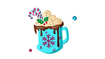 Drink with candy animated icon. Motion graphic animation christmas themed video