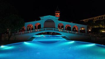 Aerial Drone View of Venecia Palace Swimming Pool, Antalya, Turkey 07.21.2024 video