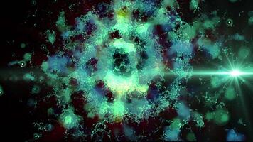 a bright galaxy made of billions of particles glows with neon and moves in space video