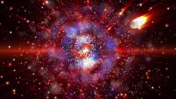 a bright galaxy made of billions of particles glows with neon and moves in space video