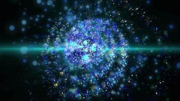 a bright galaxy made of billions of particles glows with neon and moves in space video
