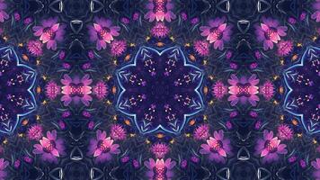 A vibrant, symmetrical kaleidoscopic pattern featuring intricate floral and abstract designs. video