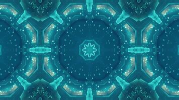 A symmetrical, kaleidoscopic design featuring shades of teal and dark blue, creating a star-like pattern. video