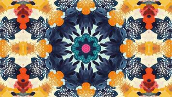 A vibrant, symmetrical mandala design featuring bold colors and intricate patterns. video
