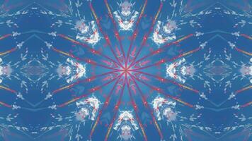 A vibrant, symmetrical kaleidoscopic pattern with blue and colorful swirling elements. video