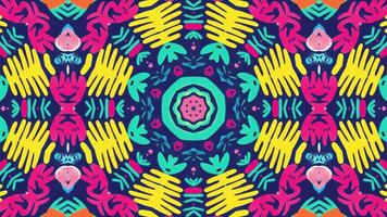 A vibrant abstract pattern featuring colorful shapes and designs, ideal for backgrounds or textiles. video