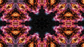 Abstract kaleidoscopic design featuring vibrant colors and fiery patterns. video