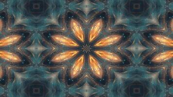 A vibrant, symmetrical design resembling fiery cosmic elements in a kaleidoscopic pattern. video