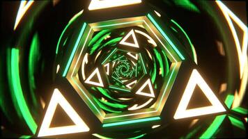 Yellow and Turquoise Neon Triangle Mirror Tunnel Background VJ Loop in 4K video