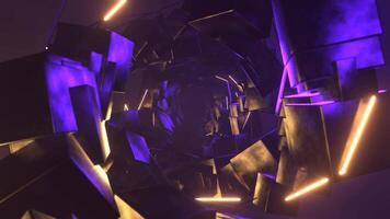 roxa e amarelo estroboscópico flutuando cubo túnel fundo vj ciclo dentro 4k video