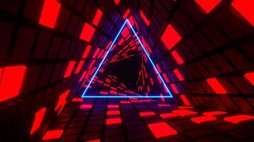 Red and Blue Neon Lights Spiral Triangle Tunnel Background VJ Loop in 4K video