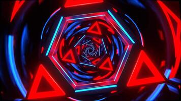 Red and Blue Neon Triangle Mirror Tunnel Background VJ Loop in 4K video