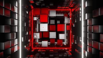 Red and White Cubic Entity Move Through Tunnel Background VJ Loop in 4K video