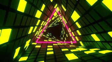 Light Green and Pink Neon Lights Spiral Triangle Tunnel Background VJ Loop in 4K video