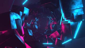 Cyan and Pink Strobe Floating Cube Tunnel Background VJ Loop in 4K video