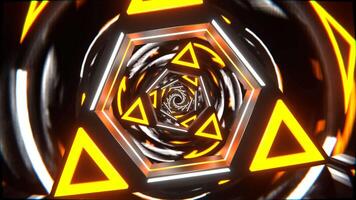 Orange and White Neon Triangle Mirror Tunnel Background VJ Loop in 4K video