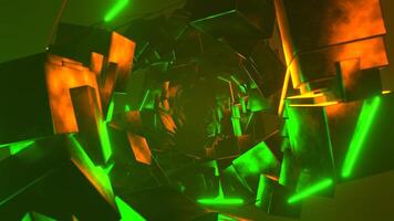 Green and Orange Strobe Floating Cube Tunnel Background VJ Loop in 4K video