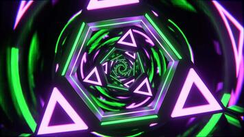 Purple and Turquoise Neon Triangle Mirror Tunnel Background VJ Loop in 4K video
