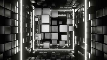 Black and White Cubic Entity Move Through Tunnel Background VJ Loop in 4K video