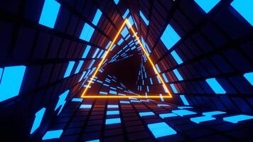 Blue and Orange Neon Lights Spiral Triangle Tunnel Background VJ Loop in 4K video
