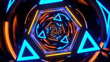 Blue and Orange Neon Triangle Mirror Tunnel Background VJ Loop in 4K video