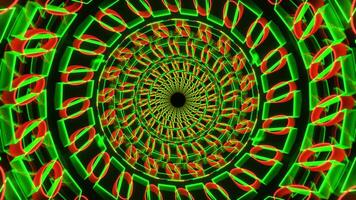 Green and Red Neon Shape Kaleidoscope Tunnel Background VJ Loop in 4K video