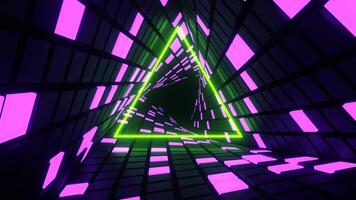 Purple and Light Green Neon Lights Spiral Triangle Tunnel Background VJ Loop in 4K video