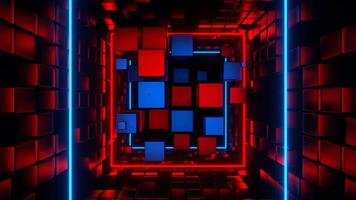 Red and Blue Cubic Entity Move Through Tunnel Background VJ Loop in 4K video