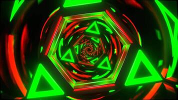 Green and Red Neon Triangle Mirror Tunnel Background VJ Loop in 4K video