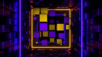 Gold and Purple Cubic Entity Move Through Tunnel Background VJ Loop in 4K video