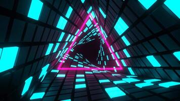 Cyan and Pink Neon Lights Spiral Triangle Tunnel Background VJ Loop in 4K video