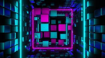 Cyan and Pink Cubic Entity Move Through Tunnel Background VJ Loop in 4K video