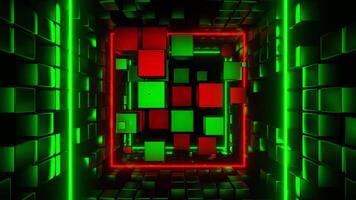 Red and Green Cubic Entity Move Through Tunnel Background VJ Loop in 4K video