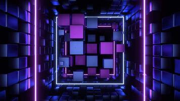 Purple adn Light Blue Cubic Entity Move Through Tunnel Background VJ Loop in 4K video
