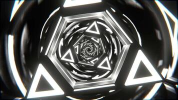 White Neon Triangle Mirror Tunnel Background VJ Loop in 4K video