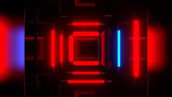 röd och blå blixtljus genom fyrkant i tunnel bakgrund vj slinga i 4k video