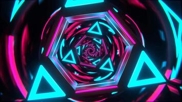 Cyan and Pink Neon Triangle Mirror Tunnel Background VJ Loop in 4K video