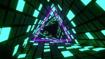 Turquoise and Purple Neon Lights Spiral Triangle Tunnel Background VJ Loop in 4K video