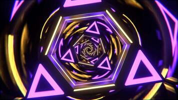 Purple and Yellow Neon Triangle Mirror Tunnel Background VJ Loop in 4K video