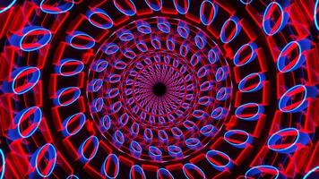Red and Blue Neon Shape Kaleidoscope Tunnel Background VJ Loop in 4K video