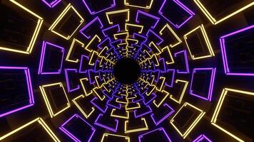 Purple and Yellow Neon Squares in Glossy Tunnel Background VJ Loop in 4K video