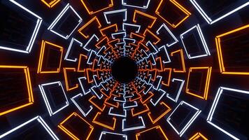 Orange and Lighting Blue Neon Squares in Glossy Tunnel Background VJ Loop in 4K video
