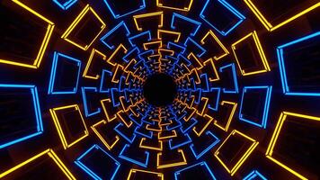 Orange and Blue Neon Squares in Glossy Tunnel Background VJ Loop in 4K video