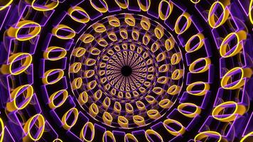 Purple and Yellow Neon Shape Kaleidoscope Tunnel Background VJ Loop in 4K video