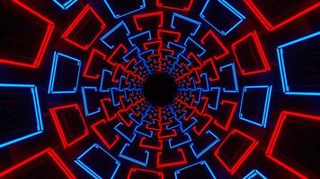 Red and Blue Neon Squares in Glossy Tunnel Background VJ Loop in 4K video
