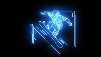 Snowboard icon with a glowing neon effect video
